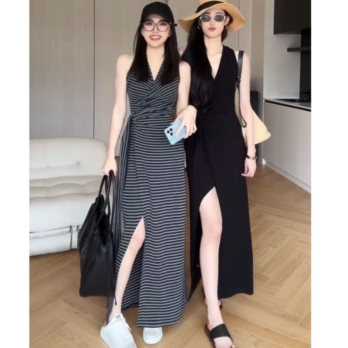 大码设计感条纹连衣裙女2