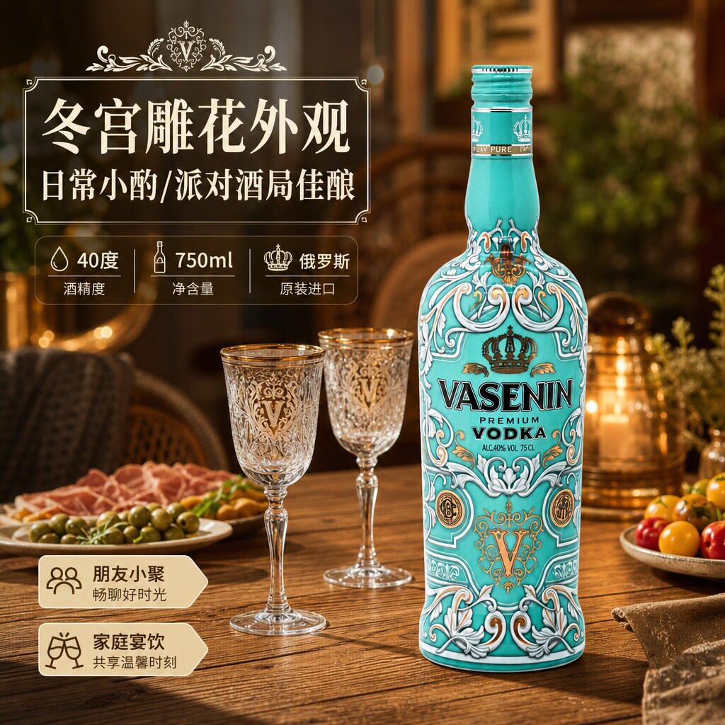 瓦塞宁白俄罗斯原装进口伏特加750ml冬宫雕花外观40度洋酒白酒礼