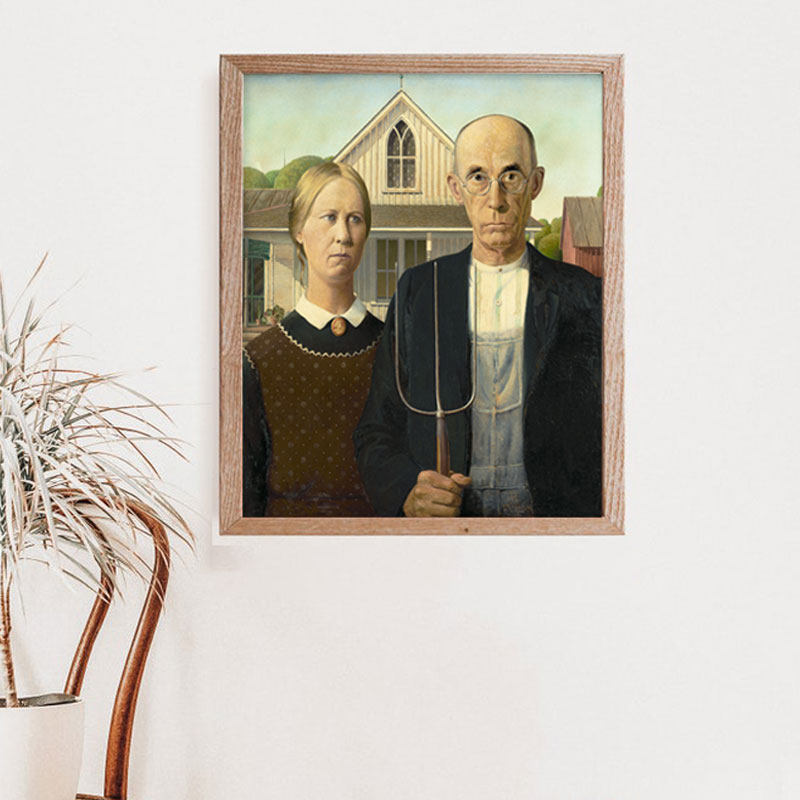 格兰特伍德美国哥特式原作复制油画布画芯竖款芝加哥艺术学院藏