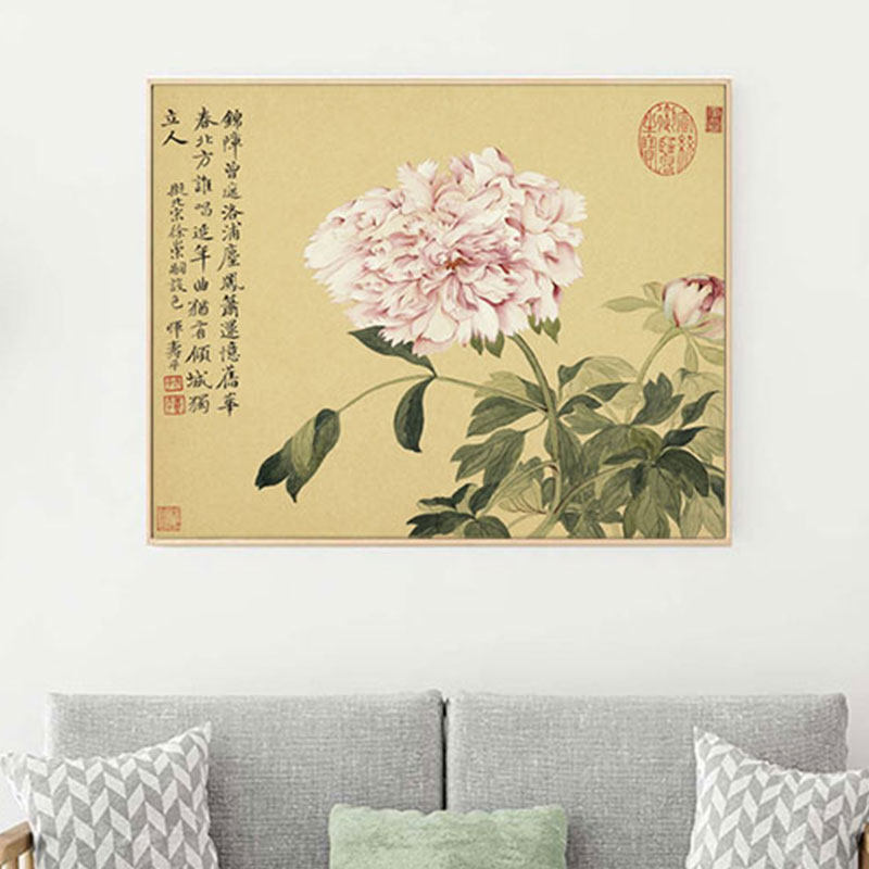 清恽寿平牡丹图高清印制厚布画芯没骨精品国画装饰画定制尺寸大小