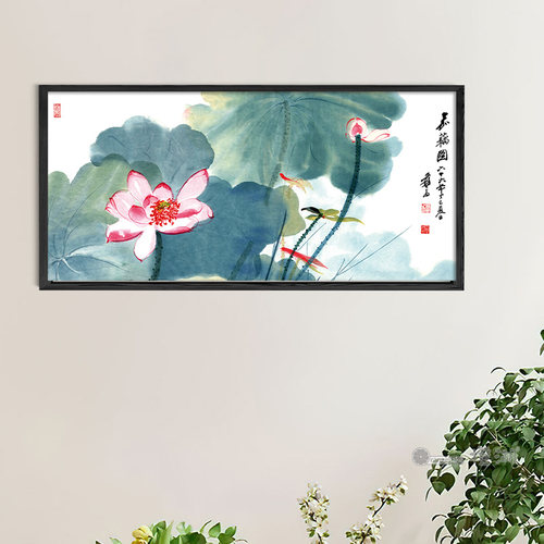 张大千水殿风荷嘉藕图莲花横款布画芯大写意国画装饰画简约淡雅 - 封面