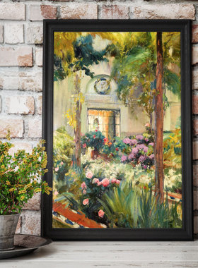 华金索罗拉花园系列简美风景竖款INS定制定做油画布画芯装饰印画