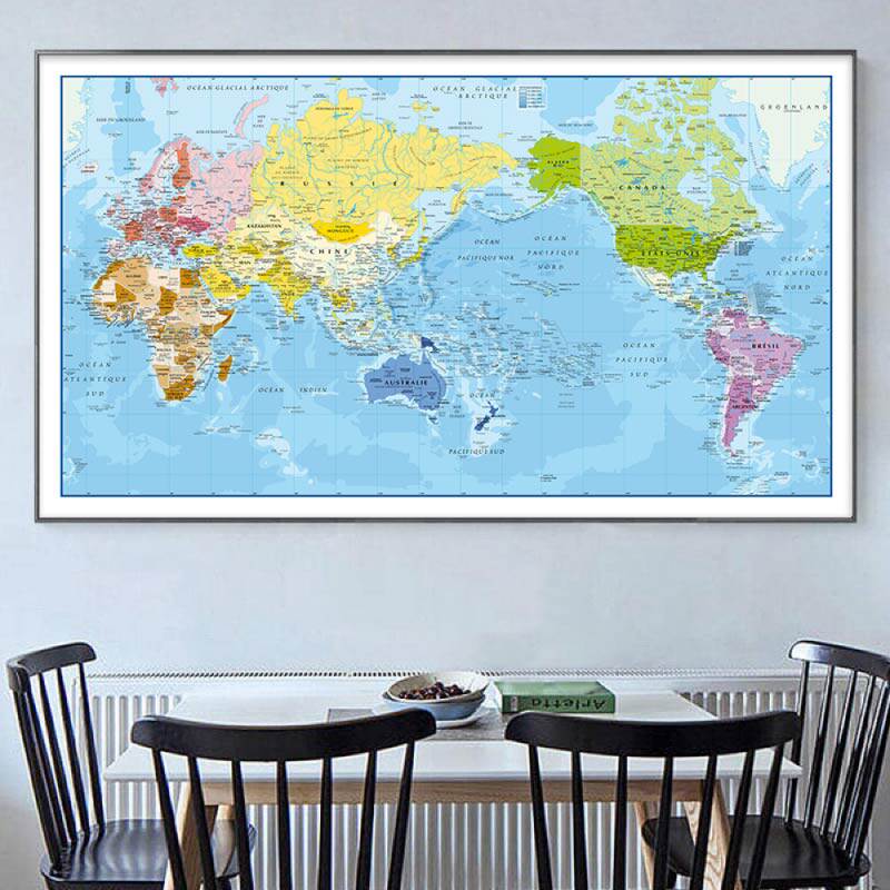 法语世界蓝色法文高清纯棉油画布画芯办公室教室装饰画大型背景墙