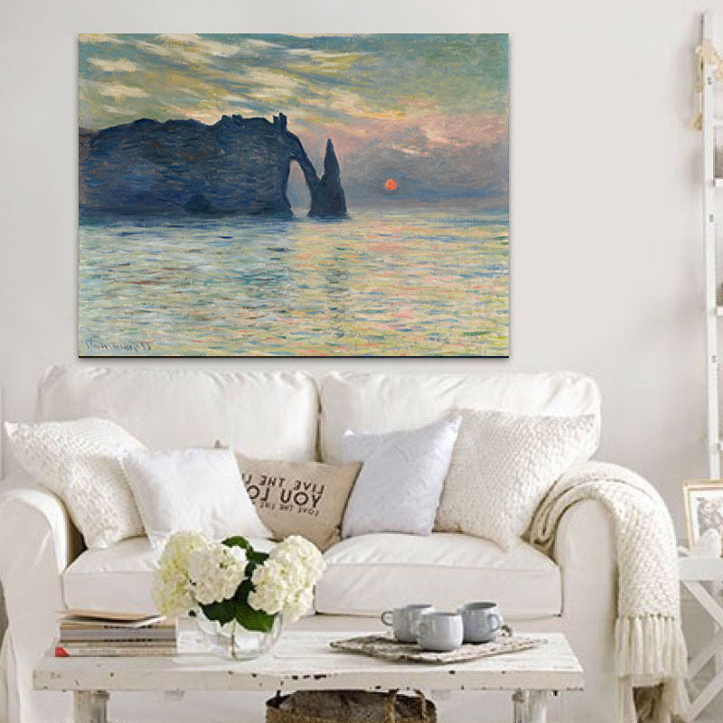 莫奈日落印象高清印制精致布画芯油画名画北卡罗来纳艺术博物馆藏