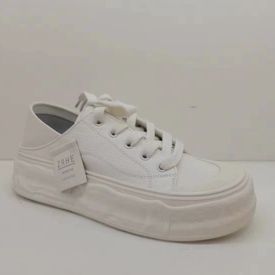 亮点女人908专柜正品2023春季新款牛皮小白鞋系带厚底女鞋5