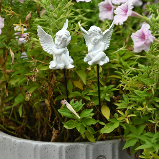 欧式 花园创意多肉植物阳台花盆装 饰树脂天使插件摆件园艺微景观