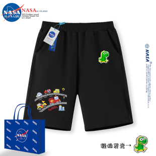 子 女童公路汽车五分休闲裤 NASA联名男童发光恐龙纯棉短裤 儿童夏季