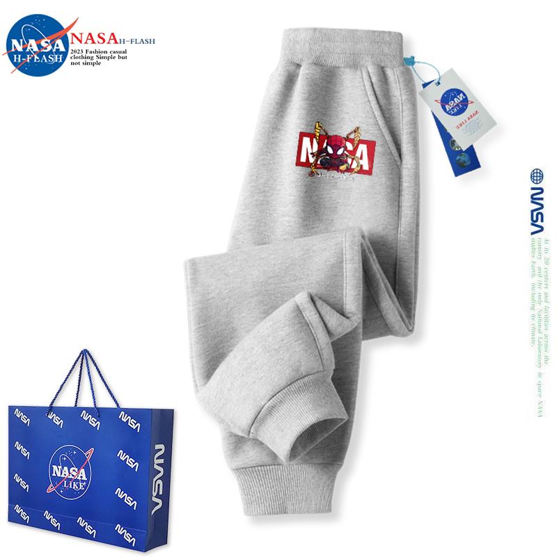 NASA联名儿童裤子男童秋季运动裤卡通蜘蛛侠潮牌炸街秋冬加绒卫裤
