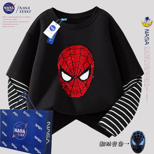 NASA联名变色长袖纯棉蜘蛛侠T恤