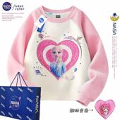 NASA联名爱莎公主女童插肩卫衣亮片可翻面变脸潮牌儿童加绒上衣潮