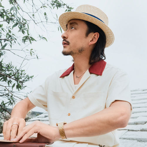 SOARIN复古英伦风古巴领短袖衬衫男 拼接亚麻休闲双口袋中袖衬衣