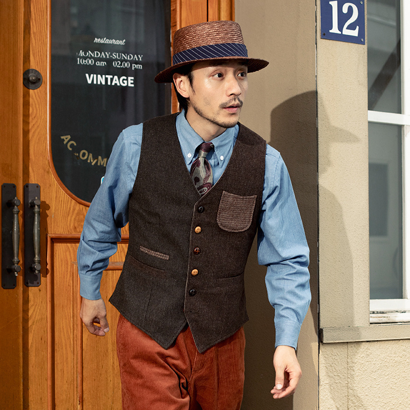 SOARIN英伦风复古羊毛西装马甲男