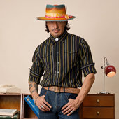 全棉休闲提花工装 SOARIN美式 男 衬衫 衬衣 西部牛仔风黑色条纹长袖