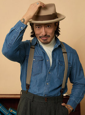 SOARIN美式复古工装牛仔衬衫男阿美咔叽秋冬重磅休闲长袖衬衣外套