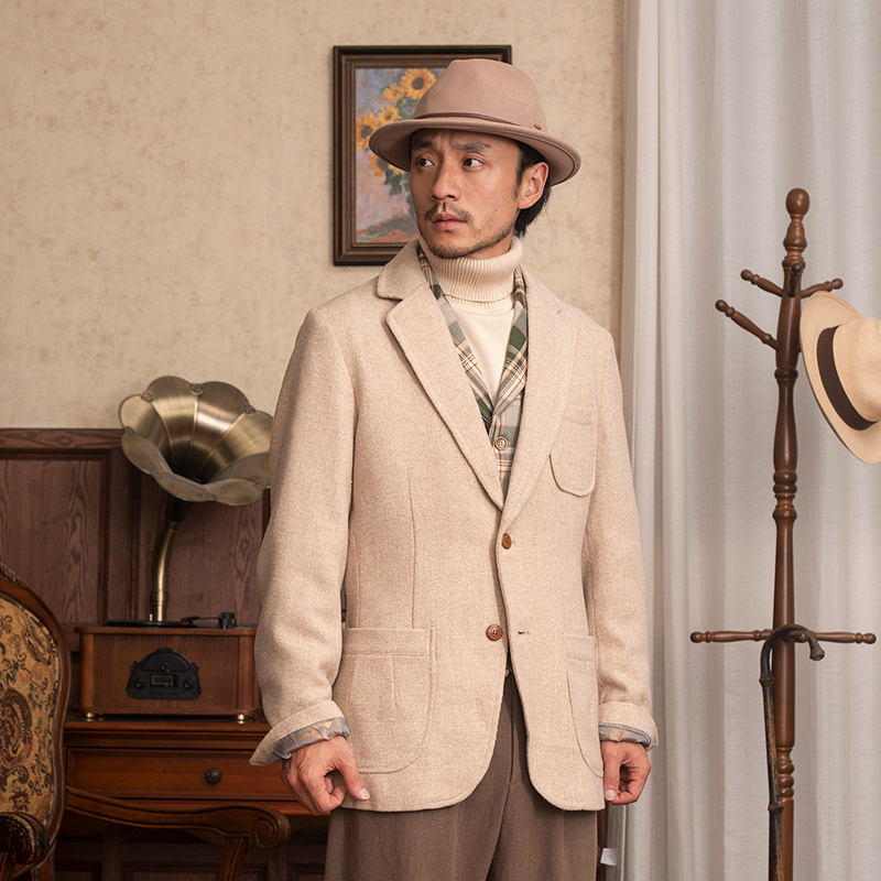 SOARIN英伦风复古羊毛呢子西装外套男 冬季高级感商务正装单西服