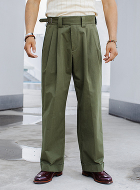 SOARIN复古意式那不勒斯西裤男 高腰免烫双褶商务绅士直筒九分裤