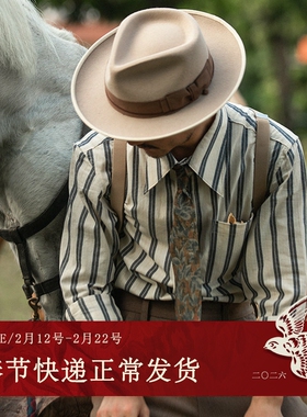 SOARIN英伦雅痞粗条纹蓝色长袖衬衫男高级感痞帅休闲纯棉西装衬衣