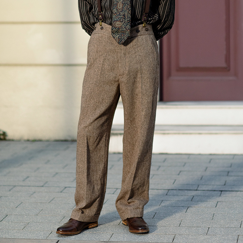 SOARIN英伦风复古毛呢直筒西裤男