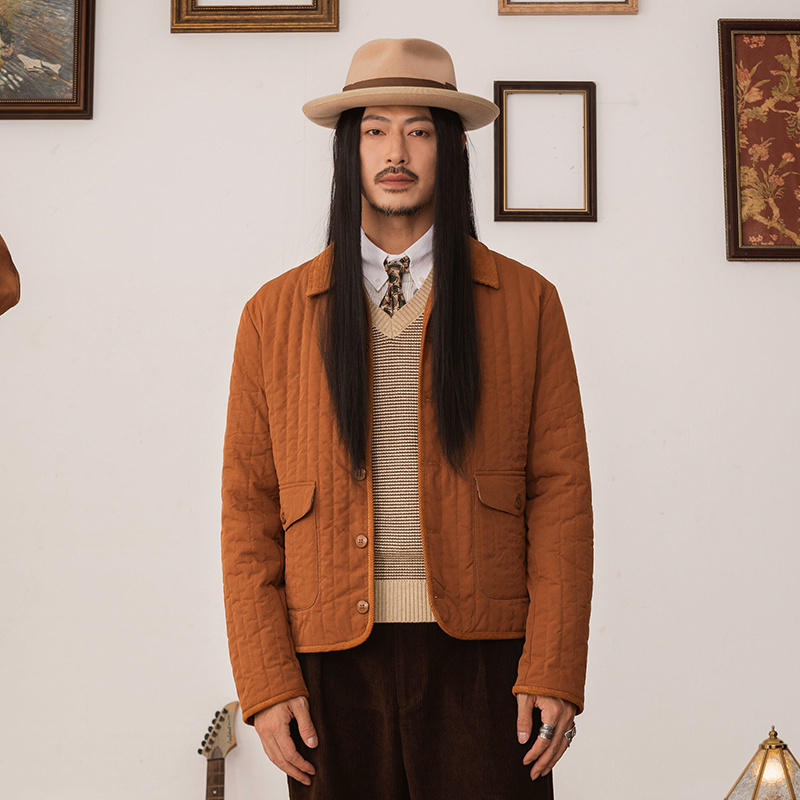 SOARIN美式工装复古绗缝棉服外套男 经典款休闲宽松条纹棉袄夹克