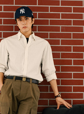 SOARIN英伦风复古细条纹西装衬衫男 轻奢高级感商务绅士长袖衬衣