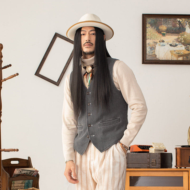 SOARIN英伦风复古条纹西装马甲男 商务正装休闲修身西服马夹背心