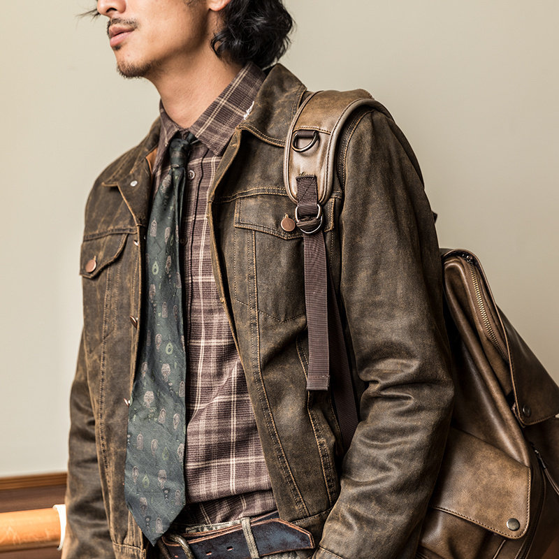 复古美式宽松短款飞行员皮夹克