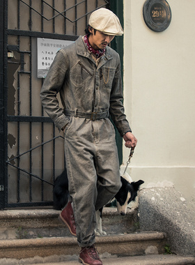 SOARIN复古美式工装连体裤男 阿美咔叽做旧休闲宽松直筒连体衣潮