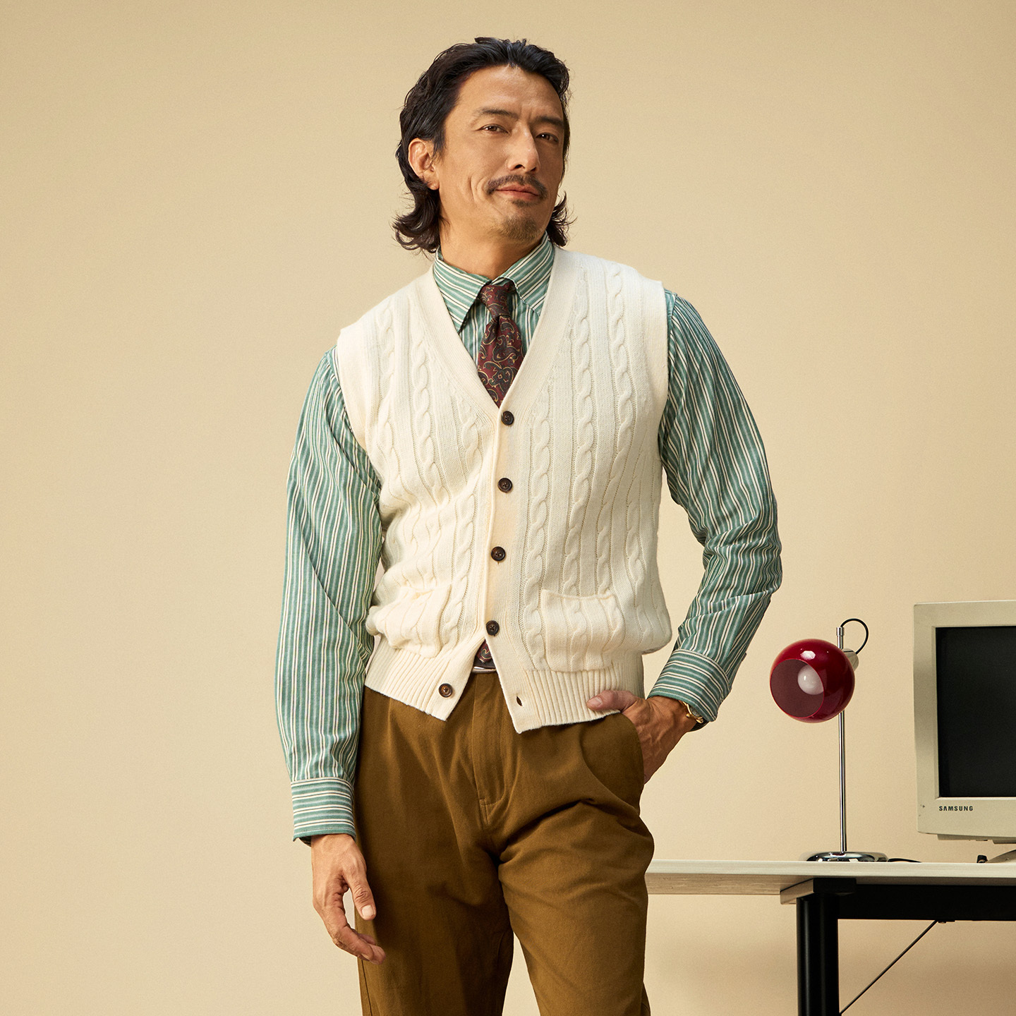 【四色】SOARIN英伦复古老钱风针织毛衣背心男立体绞花毛线衣马甲