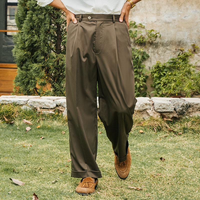 SOARIN英伦风复古直筒宽松九分裤男 夏季薄款免烫抗皱阔腿西装裤