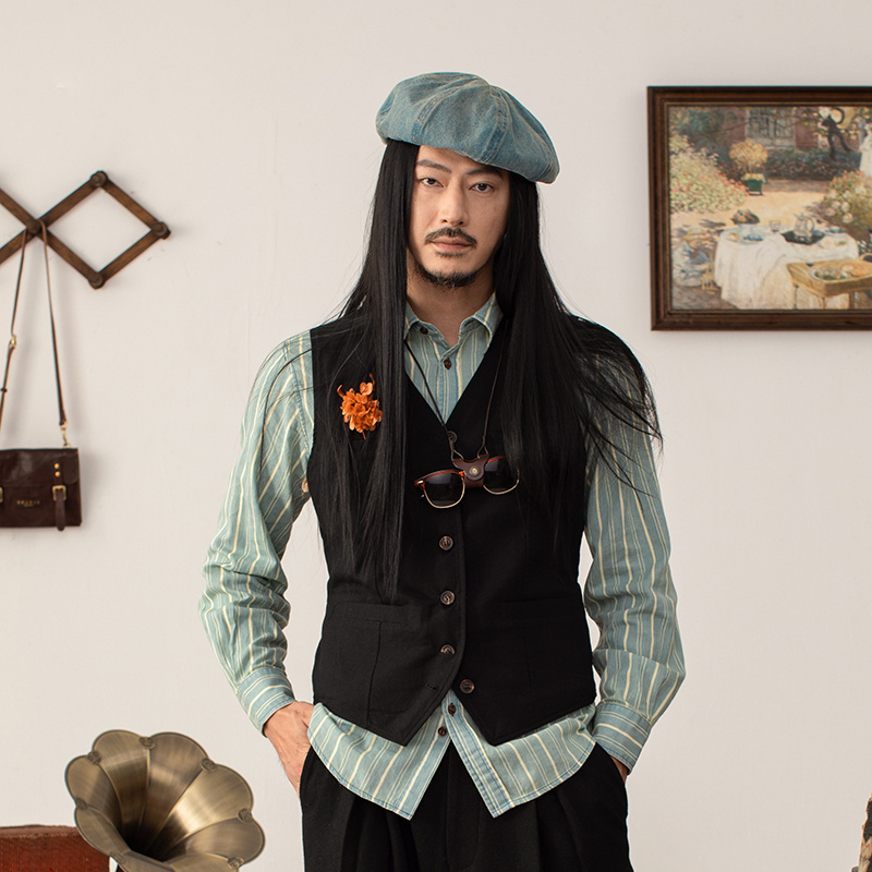 SOARIN【双面穿】英伦风条纹西装马甲男商务正装休闲西服马夹背心