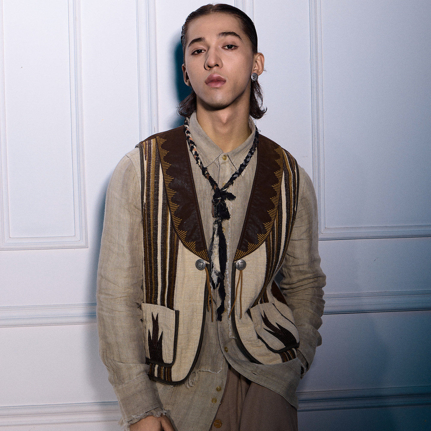 SOARIN美式复古西部风刺绣马甲男 Vintage民族风青果领马夹背心