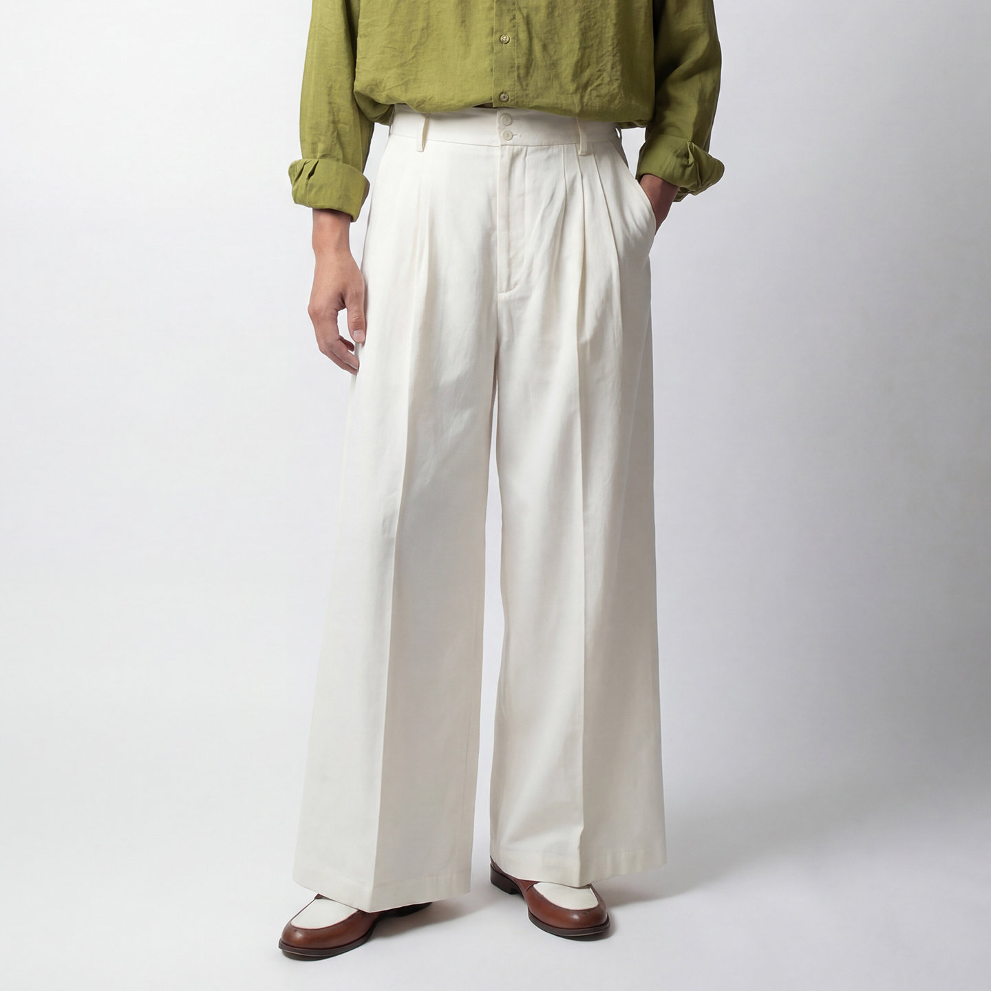 SOARIN英伦复古雅痞阔腿休闲裤男 商务休闲垂感老钱风白色九分裤