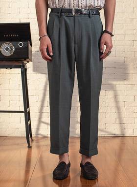 SOARIN意式那不勒斯垂坠感西装裤男 绅士商务正装休闲修身九分裤