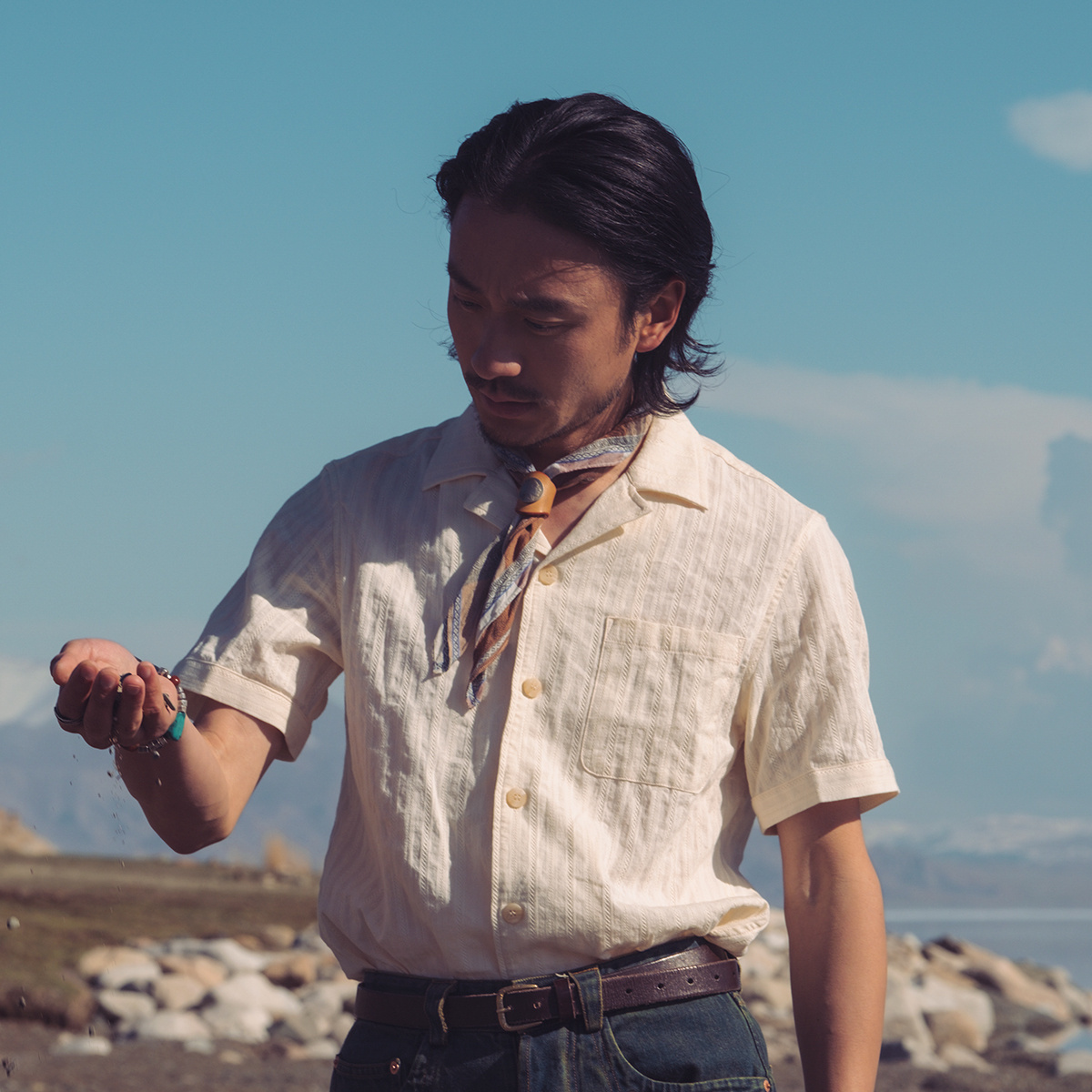 SOARIN复古英伦风古巴领短袖衬衫男 全棉休闲修身条纹五分袖衬衣