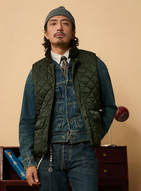 SOARIN美式复古夹棉菱格马甲背心男 阿美咔叽冬季内胆立领马夹潮