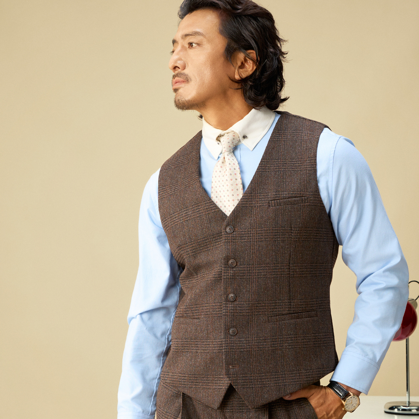 SOARIN英伦风复古格子西装马甲男 冬季毛呢商务休闲修身马夹背心