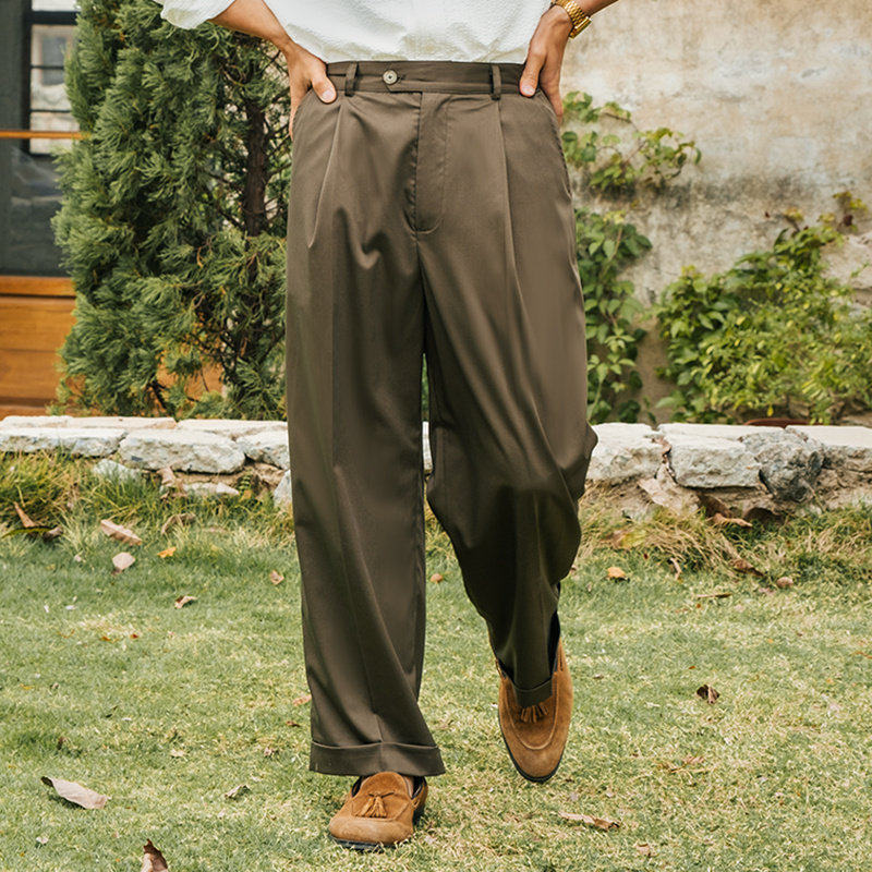 SOARIN英伦风复古直筒宽松九分裤男 夏季薄款免烫抗皱阔腿西装裤