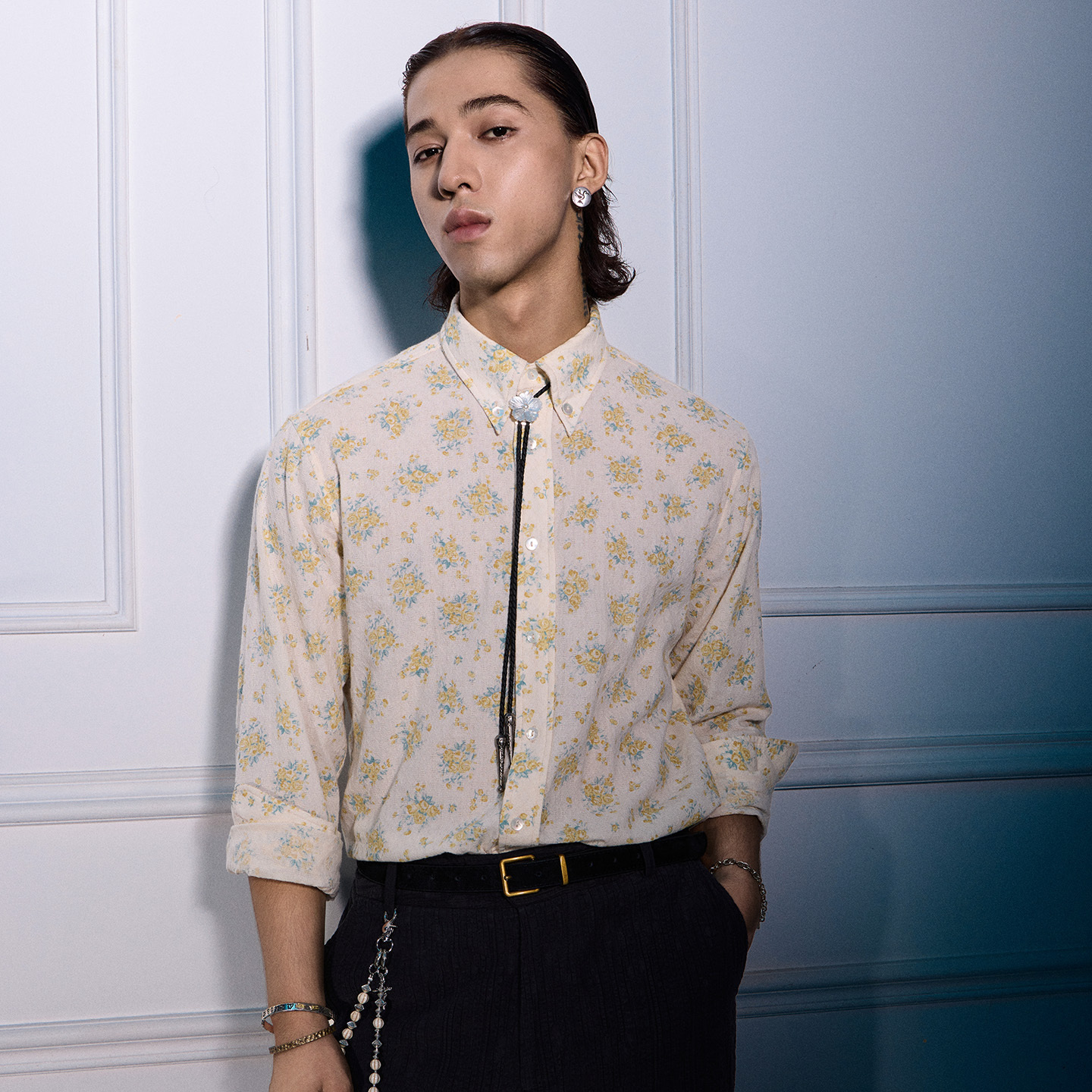 SOARIN复古意式印花长袖衬衫男 雅痞高级感中性风休闲碎花衬衣