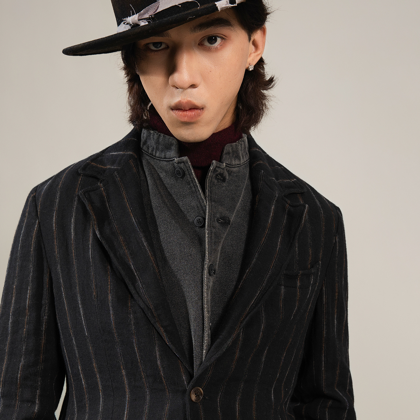 SOARIN【金属丝定型条】原创设计条纹西装外套男痞帅商务休闲西服