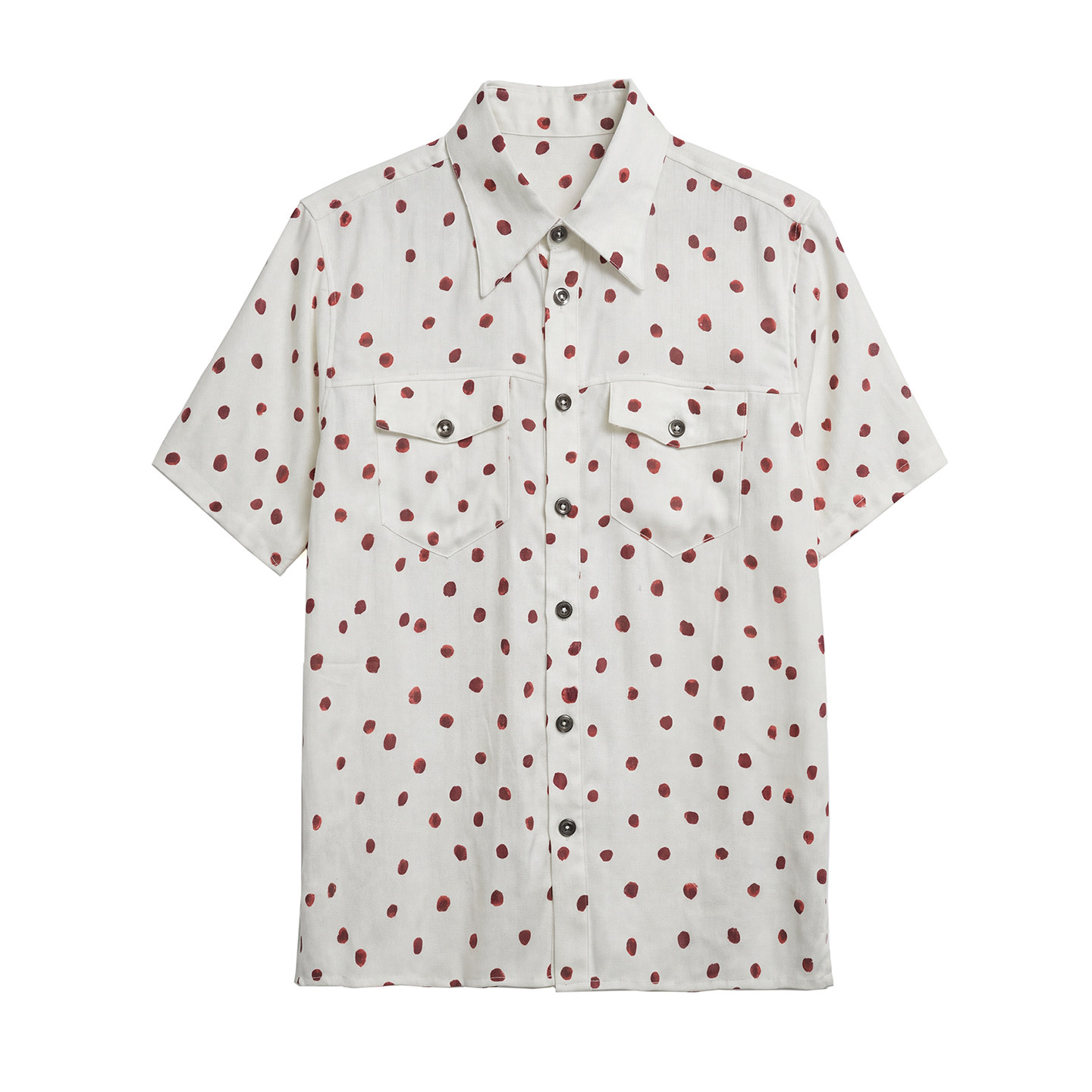 SOARIN英伦雅痞波点尖领亚麻短袖衬衫男 复古休闲天丝五分袖衬衣