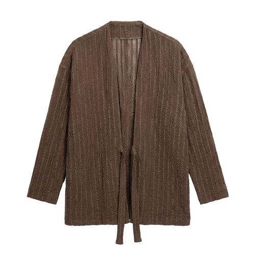 SOARIN复古条纹肌理绑带道袍开衫 夏季慵懒感透气宽松休闲外套男