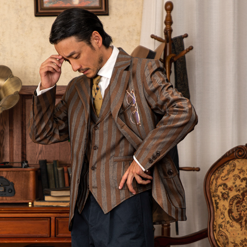 SOARIN英伦风复古条纹西装外套男
