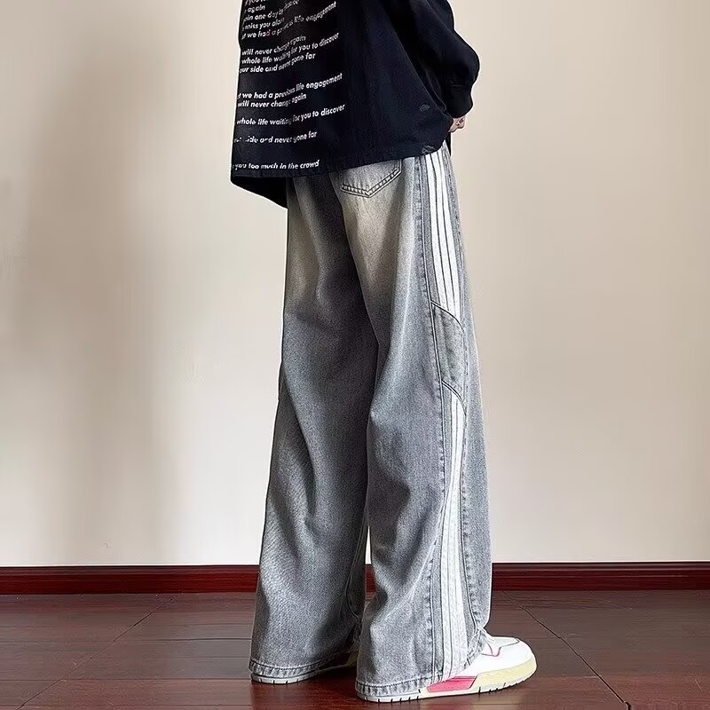 牛仔裤男宽松阔腿裤美式高街长裤