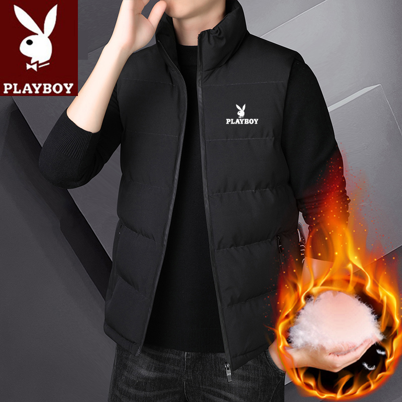 花花公子立领厚秋冬羽绒棉马甲男