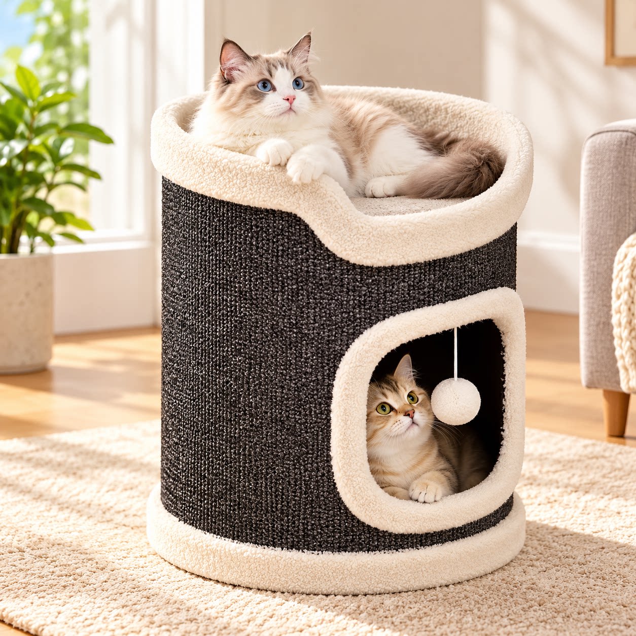 猫爬架猫窝猫树一体冬季保暖猫抓板桶双层冬天多猫多层树洞猫咪窝