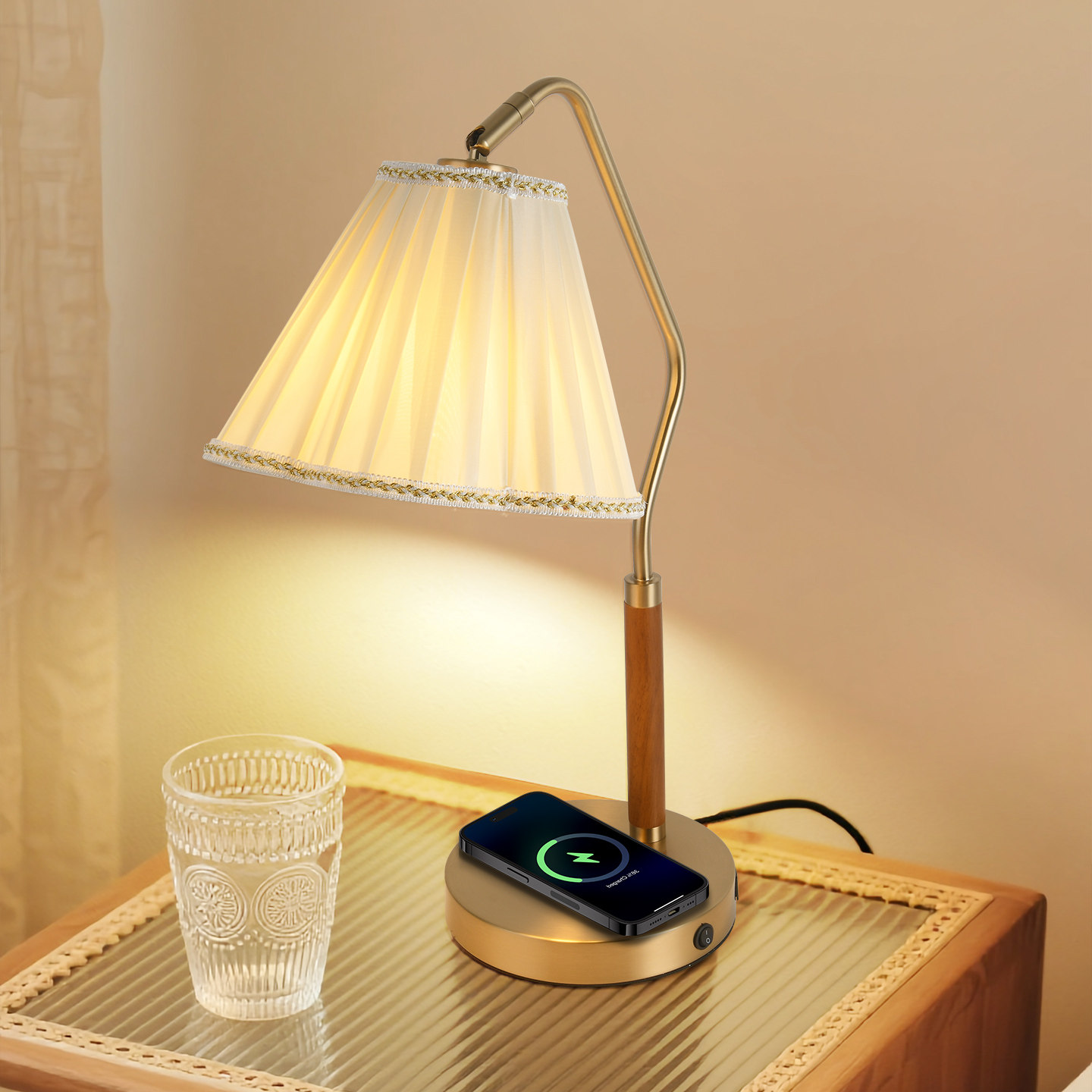 美式复古台灯无线手机充电床头灯中古风法式高级感书房卧室氛围灯