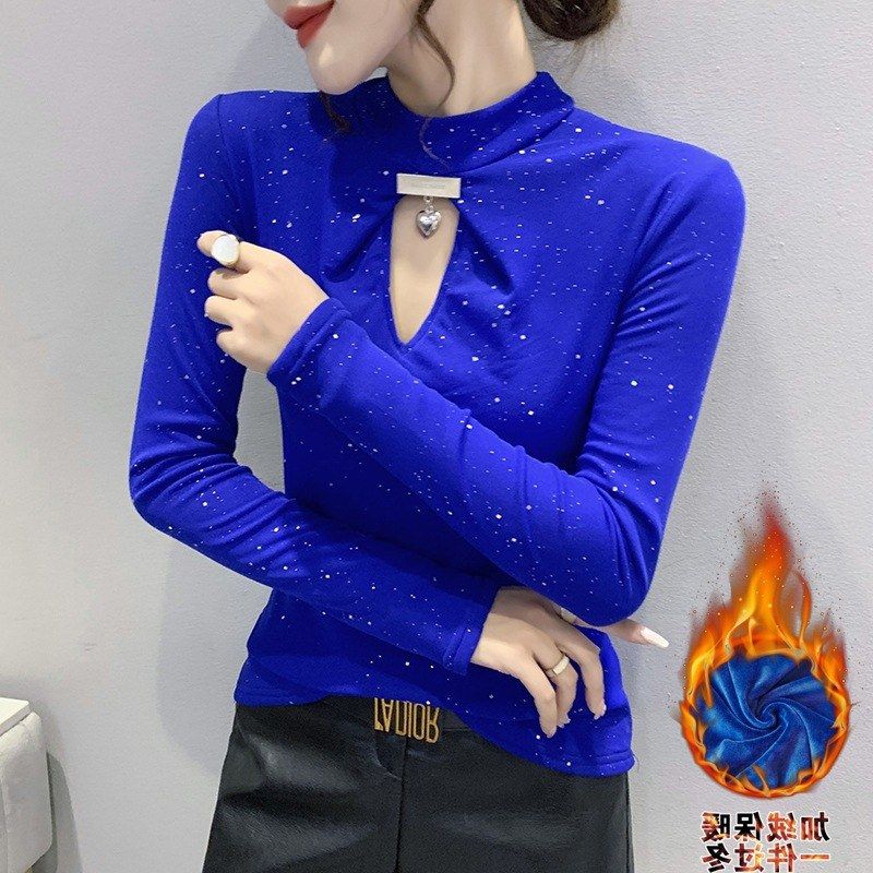 欧货2025新款加绒加厚亮网纱高领
