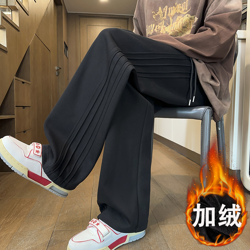 加绒加厚直筒卫裤男款流行运动裤