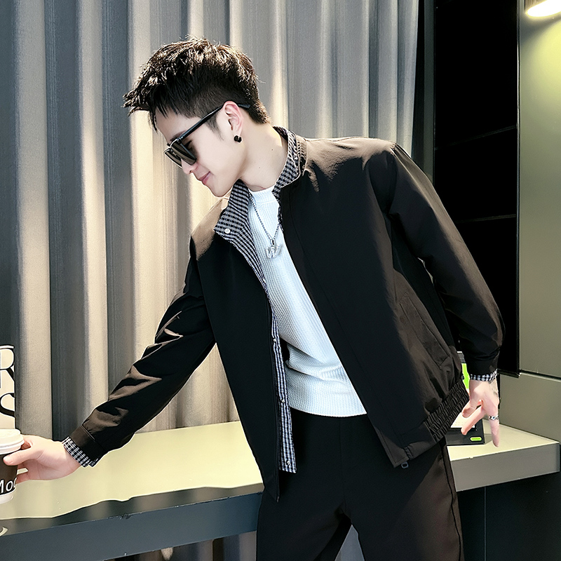 春秋痞帅夹克男款帅气假两件上衣