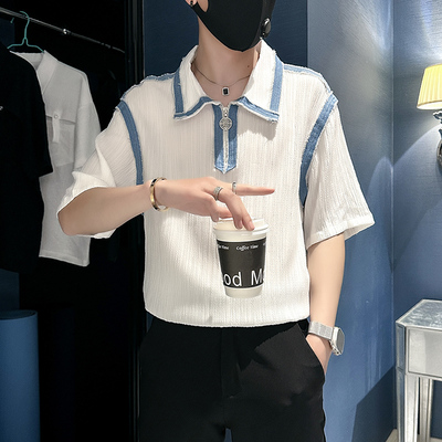 polo衫男款短袖拉链潮牌t恤2025新款爆款夏季高级感痞帅半袖上衣